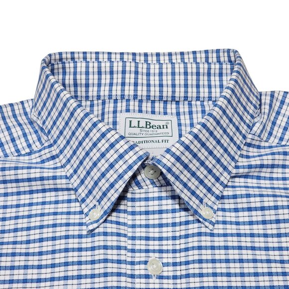 L.L.Bean Mens Blue/White Traditional Fit Button Down‎ Shirt 16.5-32 100% Cotton - Picture 1 of 6